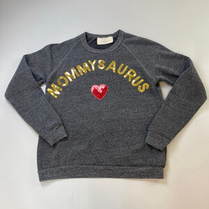 Women's BOW & DRAPE Gray Mommysaurus Sequin Sweatshirt Large Momcore Bedazzle